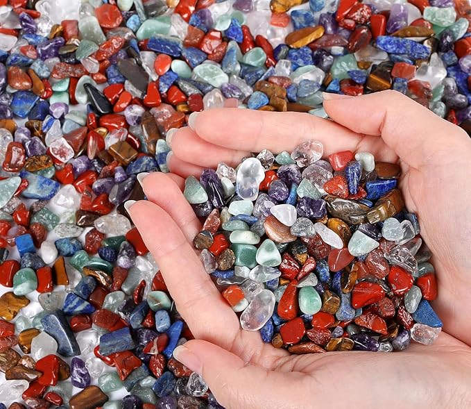 1lb 7 Chakra Crystal Aquarium Gravel Polished Tumbled Stones Irregular Shaped Crystal Chips Bulk Natural Gemstone Rocks Vase Filler Fish Tank Gravel Home Decoration (450 Gram)