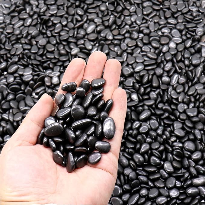Black Rocks for Plants. Polished Decorative Pebbles. 1/5 Inch 2 lbs. for Garden, Landscaping, Vase fillers, Succulents, pots (Mini, Black, 2)