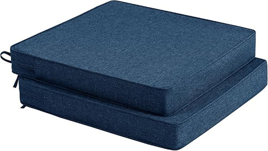 Outdoor Chair Cushions, Water-Resistant & Fade-Resistant, Patio Furniture Square Seat Replacement Chair Pads with Ties, Removable Cover, Non-Slip Bottom, Set of 2, 24 x 24 Inch, Navy Blue
