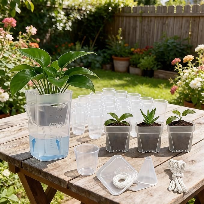 16 Pack 2" Mini Self Watering Pots for Indoor Plants, Small Clear Deep Square Plastic Planters,Self Watering Planters Garden Flower Pots for fluval Stratum,alocasia Live Plant