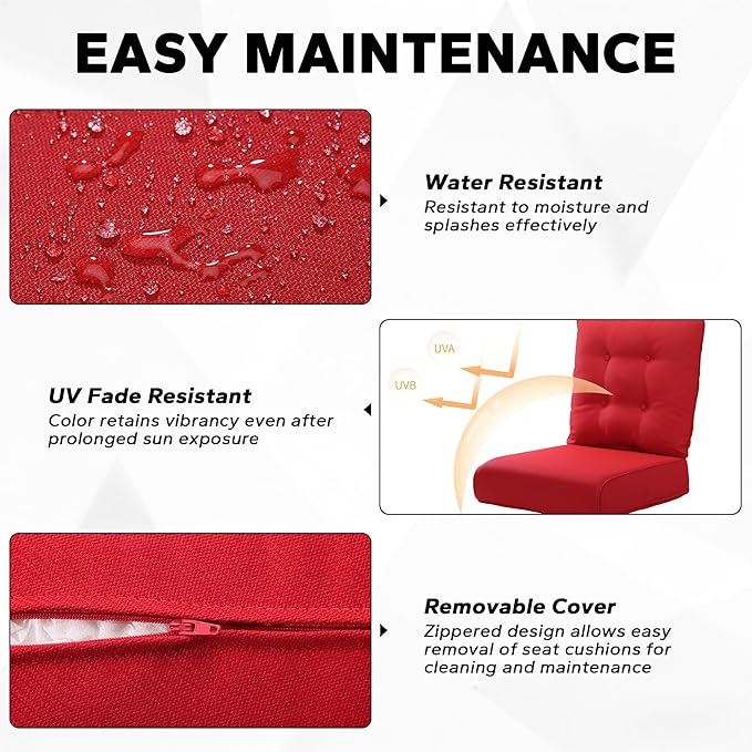Joyside Outdoor Chair Cushions Set, 22x25/22x24 Inch Patio Furniture Cushions, 6’’ Thick, Water Resistant & Fade Resistant, Outdoor Replacement Cushions for Seat and Sofa