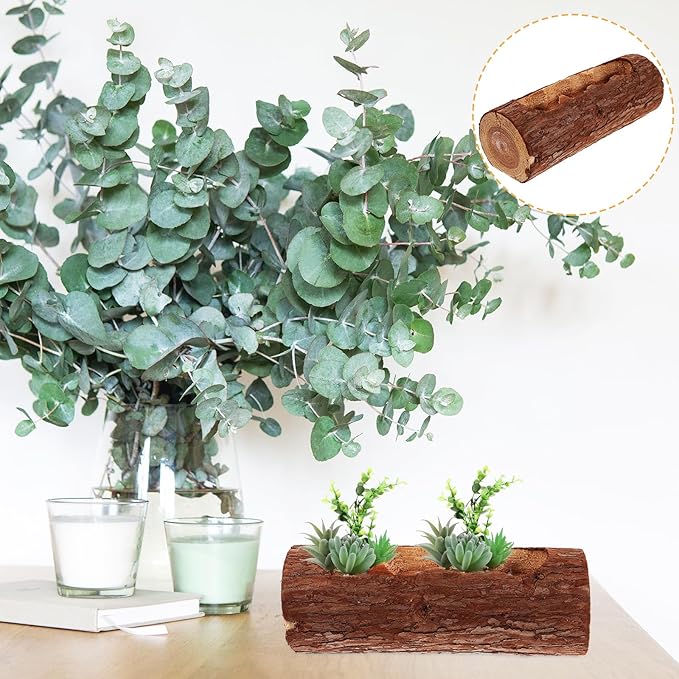 GANAZONO Wooden Pile Candle Stand Natural Log Plant Pot Creative Balcony Flower Pot Holder for Home Decor Garden Tabletop Ornament
