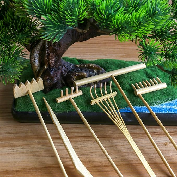 BangBangDa Mini Zen Garden Accessories - Tabletop Zen Garden Tools - Zen Garden Kit Rakes and Zen Stamp for Office Mini Zen Garden Set of 12