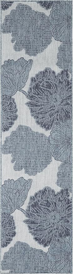 Nourison Home Garden Oasis Blue 2' x 8' Area Rug - Easy Clean, Non Shedding, Bed Room, Living Room, Dining Room, Kitchen (8' Runner)