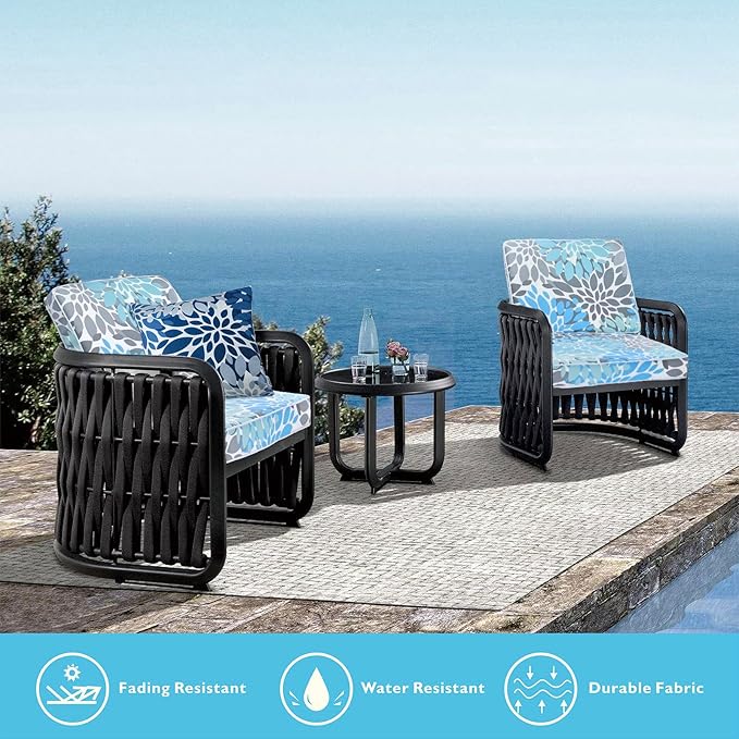 JMGBird Outdoor Chair Cushions Set, Water Resistant Seat Cushions 22 x 22 Inch with Ties, Outdoor Cushions for Patio Furniture