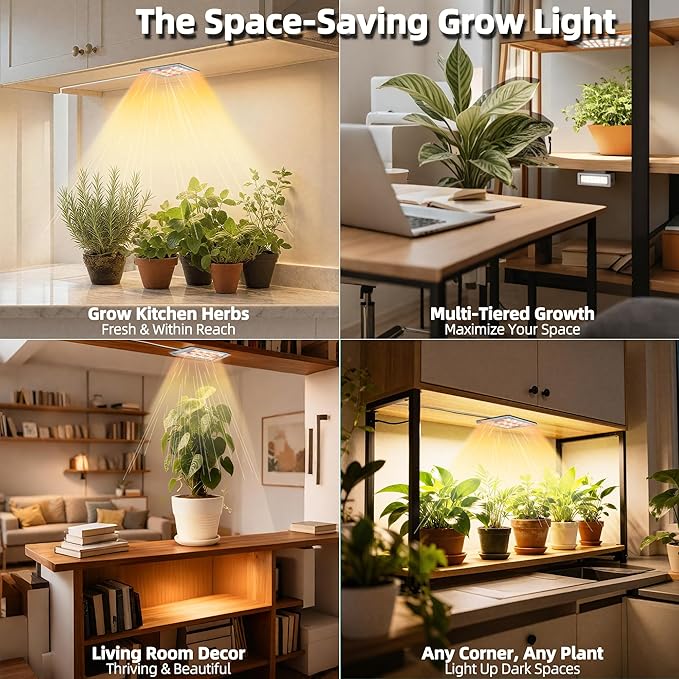 Stick-On Under Cabinet Grow Lights with Timer, High PPFD Sun-Like Full Spectrum LED Puck Light for Indoor Plants, Succulents, Mini Spotlight for Shelves, Terrarium & Display Case (3500K Warm White)
