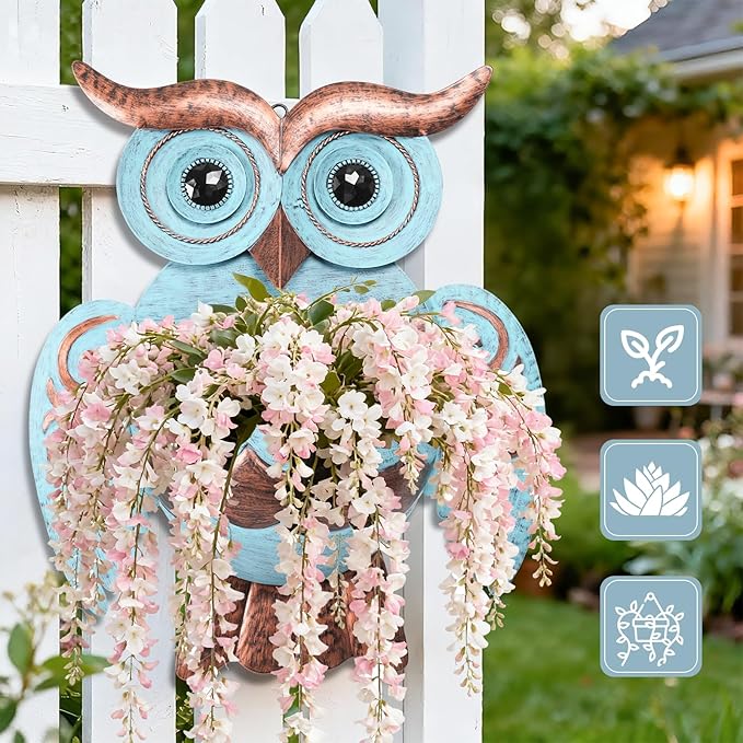 Metal Wall Planter Owl Wall Mounted Planters Small Flower Pot with Drainage for Indoor Outdoor Farmhouse Hanging Planter Succulent Plant Container Vertical Garden Yard Decor