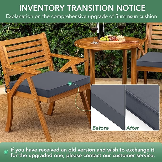 Outdoor Chair Cushions Set of 4: Waterproof & Fade Resistant Deep Seat Cushion for Patio Furniture - 24 x 24 Inch Chair Pads with Ties and Hidden Zipper - Patio Chair Cushion Replacement, Dark Grey
