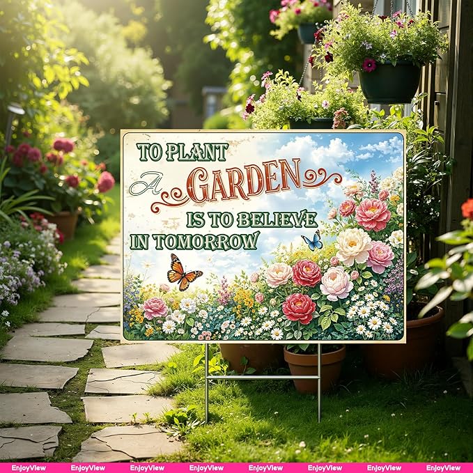 Funny Garden Sign with H Stake 24"x18" Vintage Big Sign for Yard, Backyard, Patio & Porch Decor Corrugated Plastic Gardening Gifts for Women " TO PLANT A GARDEN"