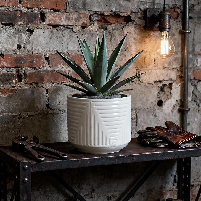 16 Inch Large Ceramic Planters for Indoor Plants, Outdoor Garden Plant Pots with Drainage Hole, 16" Round Decorative Pot for Patio, Floor, Home Decor - Milk White