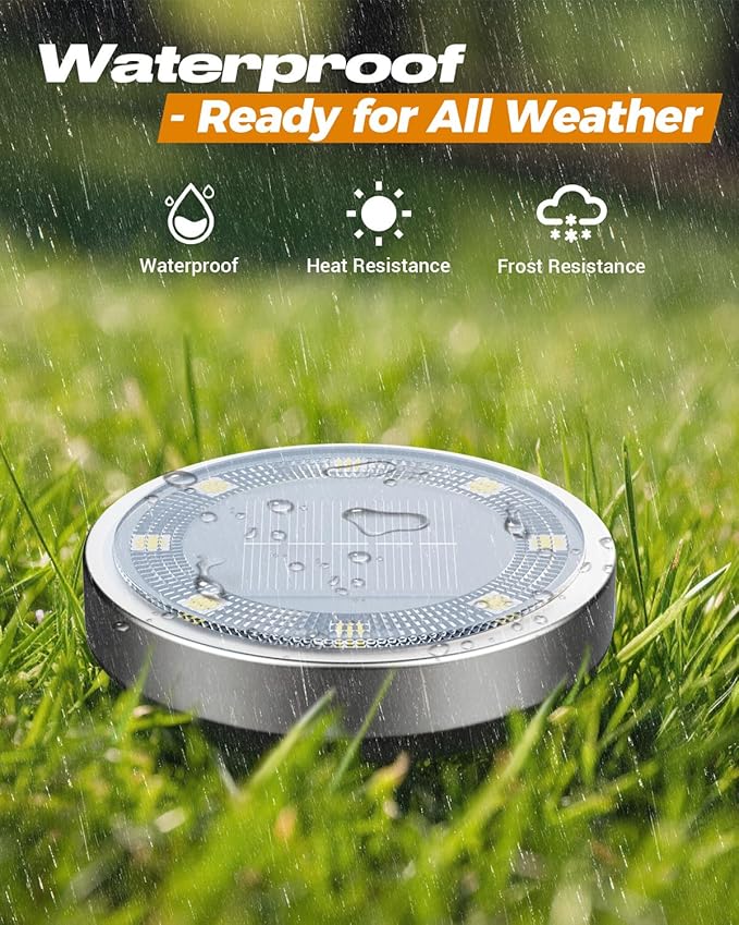 btfarm 6 Pack Solar Ground Lights Outdoor, 8 LED Flat Solar Lights Outdoor Pathway IP65 Waterproof for Garden Pathway Lawn Patio Yard Landscape, Warm White