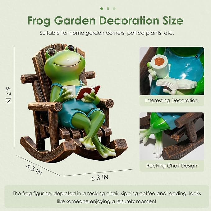 Flytime Frog Garden Decor, Outdoor Garden Statue,Frog on Rocking Chair,Suitable for Indoor and Outdoor Patios, Gardens, Flowers, and Lawns, A Whimsical Decoration(Coffee)