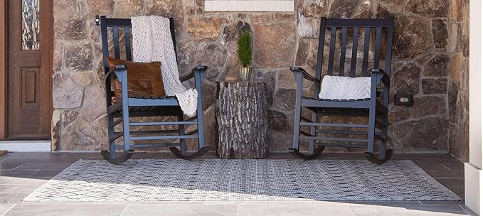 Unique Loom Outdoor Trellis Collection Area Rug - Tribal Trellis (8' x 11' 4" Rectangle, Gray/ Black)