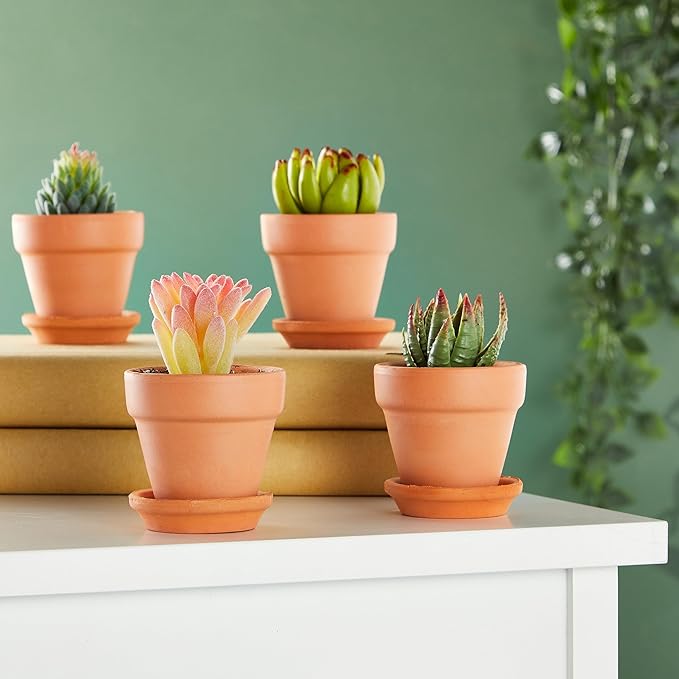 Juvale Mini Terracotta Pots with Saucers - 2.2 x 2.2 x 1.9 in, Brown, 16-Pack, Rustic - Succulent & Cactus Pots with Drainage Hole & Plant Saucer for Garden Decor