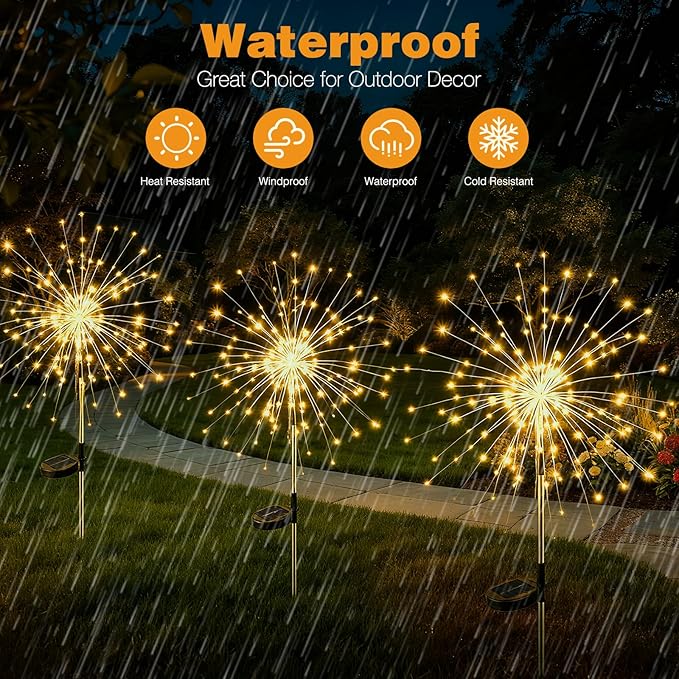 btfarm Solar Garden Lights Outdoor, 8 Modes Firework Lights Solar Powered, Waterproof Twinkle Fairy Light Outside for Yard Patio Pathway Pool Christmas Party Decorative, 2 Pack, Warm White
