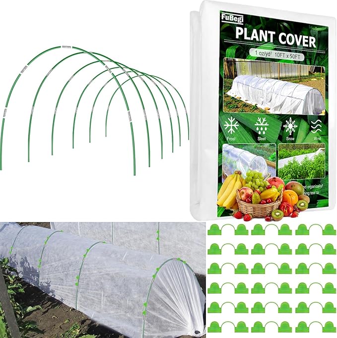 10x50ft Plant Cover Freeze Protection Garden Hoops Kit for Winter, Fabric Floating Row Cover Frost Cloth Outdoor Plant Blanket for Frost Snow Protection, Greenhouse Garden Tunnel Hoops for Raised Beds