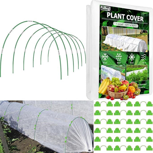 10x50ft Plant Cover Freeze Protection Garden Hoops Kit for Winter, Fabric Floating Row Cover Frost Cloth Outdoor Plant Blanket for Frost Snow Protection, Greenhouse Garden Tunnel Hoops for Raised Beds