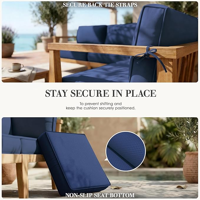 Outdoor Replacement Cushions for Patio Furniture, 5" Foam High-Density, 14-Piece Water-Resistant Outdoor Cushion for 6-Seat Sectional Patio Conversation Sets, Liner&Cover