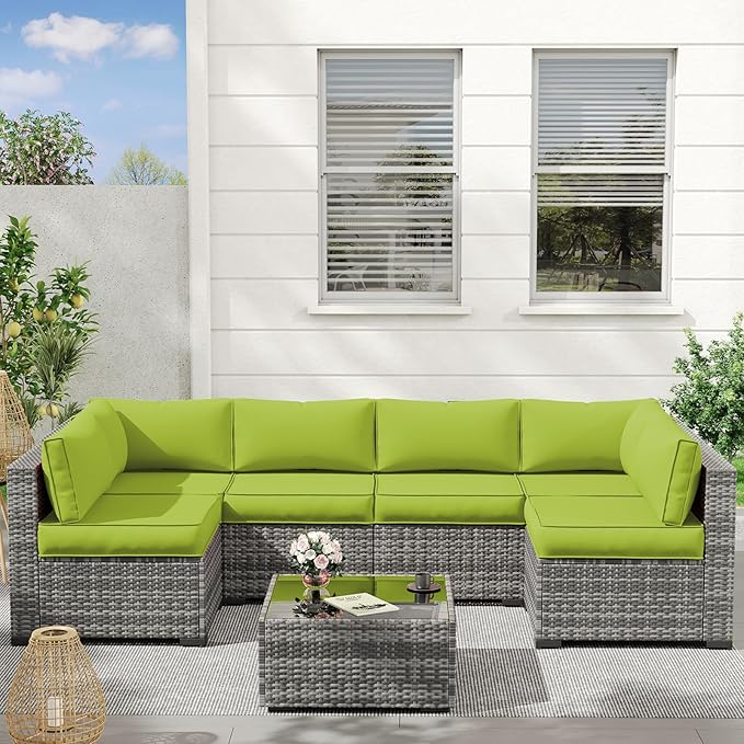 UDPATIO Outdoor Replacement Cushions for Patio Furniture, Water-Resistant Patio Cushion, 14-Piece Outdoor Couch Cushions for 6-Seat Sectional Conversation Sets (Green)