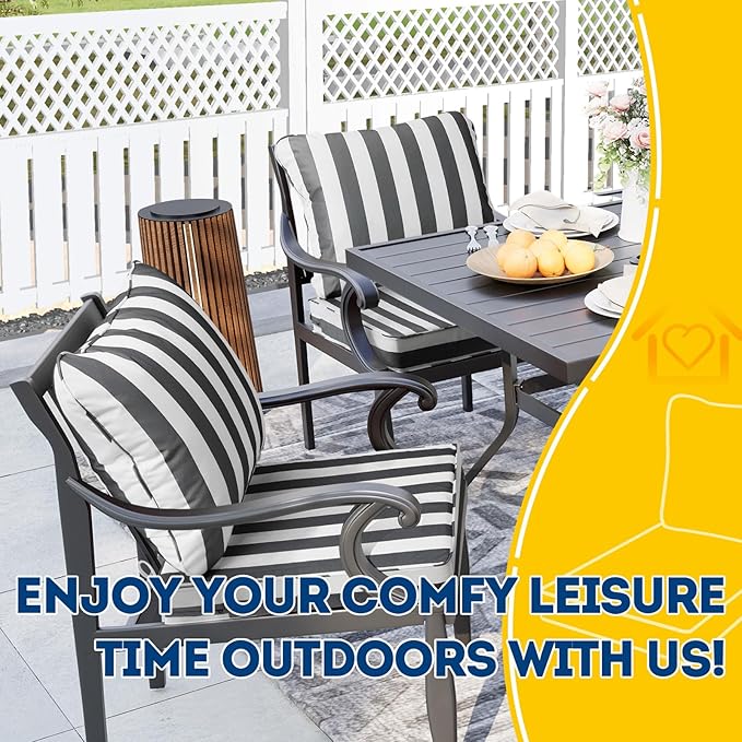 AAAAAcessories Outdoor Seat Cushions for Chairs, Fade-Resistant, Waterproof Patio Furniture Replacement Cushions, 22" x 22" x 3" + 22" x 17", Gray Cabana Stripe
