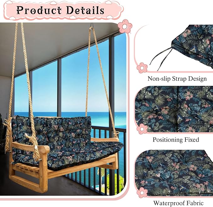 2-3 Seat Swing Replacement Cushion, Outdoor Bench Cushions with Backrest Thicken 4", Patio Furniture Garden Porch Loveseat Glider Pad Anti-Fading Waterproof (Hummingbirds, 40x70in-thicken)