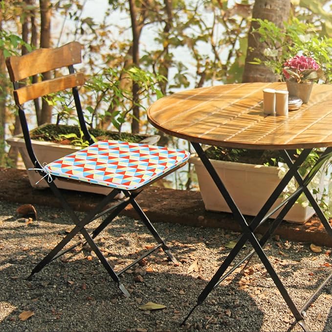 GUEGLSA Outdoor Indoor Waterproof Seat Cushions,16x16 Inches Patio Chair Cushion with Ties,Machine Washable Seat Pad for Home Garden Kitchen Dining Office Chair,Set of 2, Mix Diamond