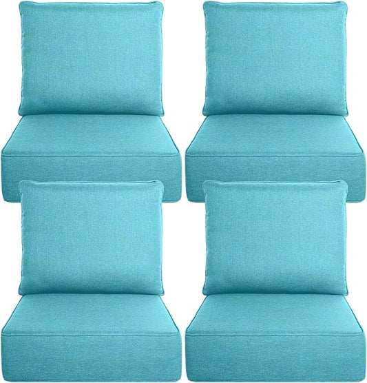 Belord Luxury 6" Thick Outdoor Cushion 4 Set - 24 x24 Inch 28D Sponge Filling Fade-Resistant Chair Cushion, Spill Proof Removable Patio Furniture Replacement Cushion for Sofa Bench Swing - Turquoise