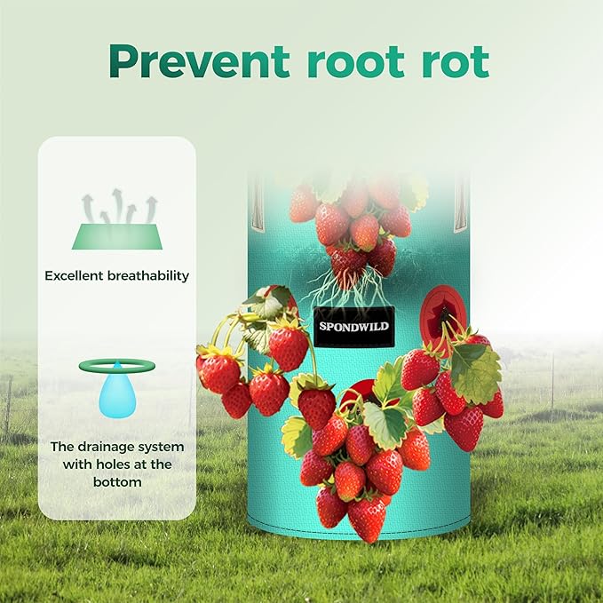 3 Pack Hanging Strawberry Planter Bags, 2 Gallon Hanging Grow Bags with Bottom Planting Hole, Thickened PE Strawberry Pot for Vegetables Herbs Tomatoes
