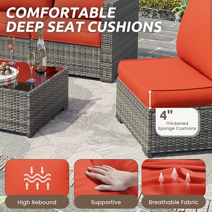 Amopatio Outdoor Chair Cushions 22.5"× 20.3" × 4", Set of 4 with Removable Cover, Waterproof & Fade Resistant seat Cushions for Patio Furniture, Orange Red