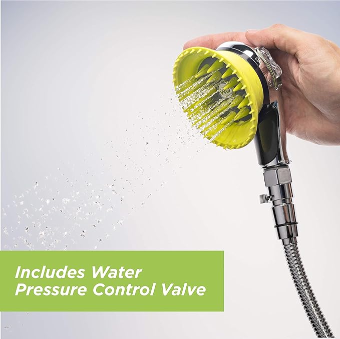 Wondurdog Deluxe Indoor Outdoor Dog Wash Kit for Shower and Garden Hose w/Water Pressure Control, Splash Shield & Rubber Scrubbing Attachment. Fast & Easy Dog Bath. Cleaning for Short & Long Hair Pet