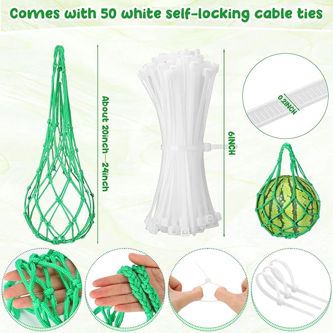 Nuenen 24 Pcs Watermelon Net Melon Hammock Melon Cradle Plant and Garden Supports Pumpkin Support Hanging Bag Protects Watermelons, Honeydew, Squash, Cantaloupes (Green)