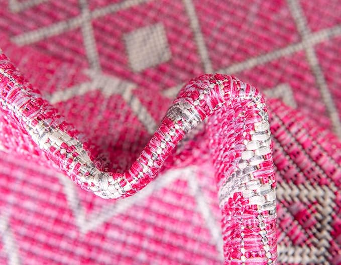 Unique Loom Outdoor Trellis Collection Area Rug - Tribal Trellis (9' x 12' Rectangle, Fuschia/ Gray)