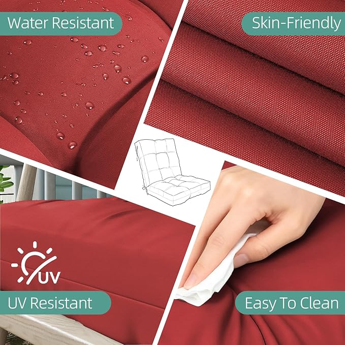 Outdoor Chair Cushions Set of 2, 42x21x4 Inch Patio Cushion for Dining/Rocking Chairs, High Back Soft Seat Pad with Ties, Indoor Outside Use, Fade-Resistant & Waterproof, Red