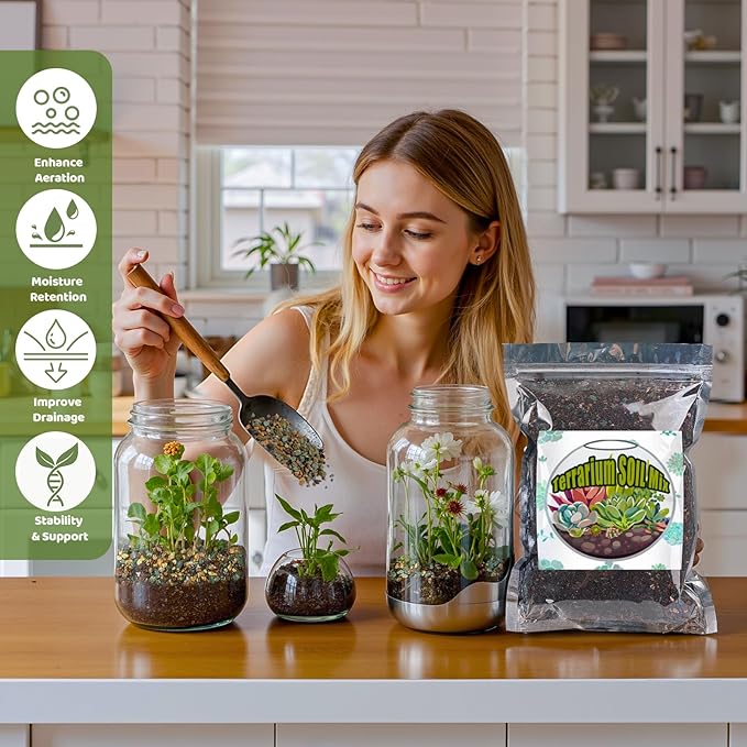 Terrarium Potting Soil Mix 2qt, Custom Made for Terrariums, Perfect for Vibrant Miniature Gardens