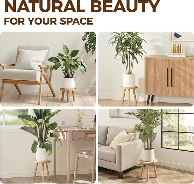 Bamworld Plant Stands Indoor 3 Pack Single Plant Stand for Multiple Plants Corner Plant Stool Wooden Plant Stands for Patio Garden Balcony Living Room Bedroom(Nature)
