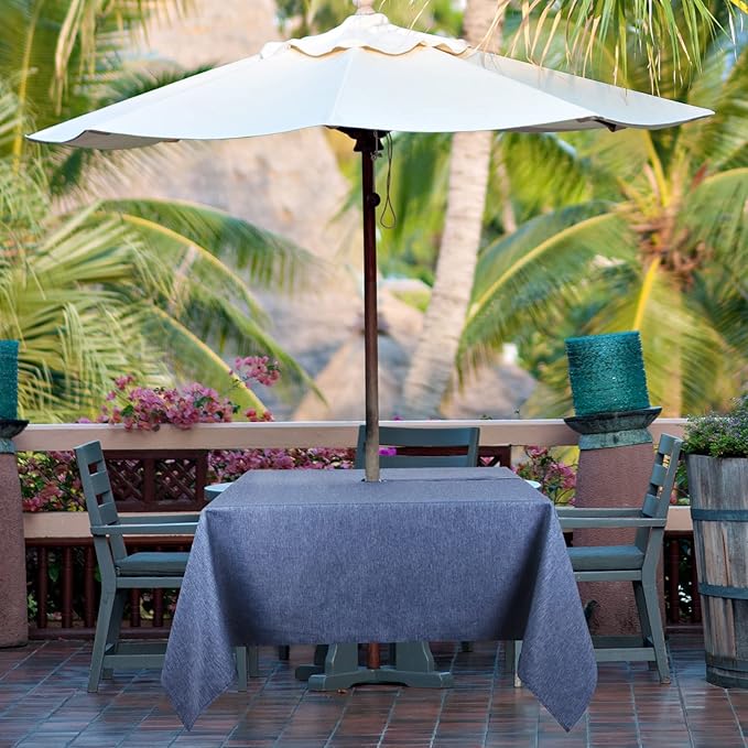 Outdoor Tablecloth Wrinkle-Free Stain Resistant Waterproof Polyester Fabric Table Cover with Umbrella Hole for Picnic/Party/Dinner/Patio Garden(60×60inch Square,Zippered,Denim Blue)