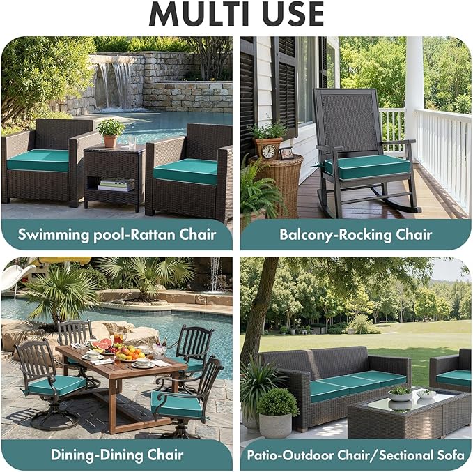 MIULEE Turquoise Outdoor Chair Cushions Set of 4, 19x19x3 Inch Waterproof Patio Seat Cushions for Outdoor Furniture Couch Sofa, 3 Year Color Fastness High Density Foam with Adjustable Ties