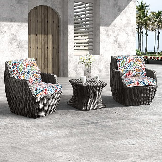JMGBird Outdoor Chair Cushion Set - 19"x19" Tufted Seat & Back Cushions, Deep Seat Paisley Pattern Pillows for Patio Furniture