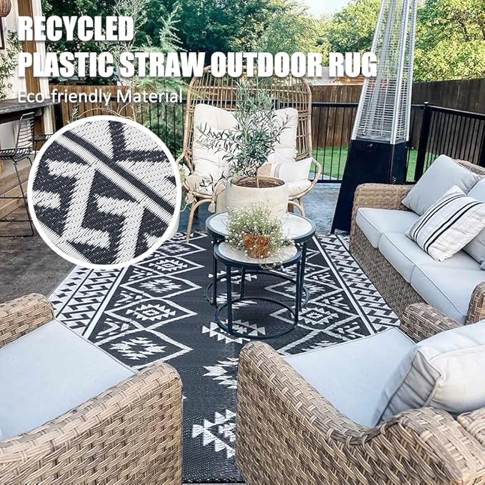 LILIOFFIC Outdoor Rug Waterproof 8x10 ft Outdoor Carpet Patio Rug Mat Reversible RV Camping Rug Plastic Straw Rug Outside Outdoor Area Rug for Patio Deck Balcony Backyard Picnic Beach