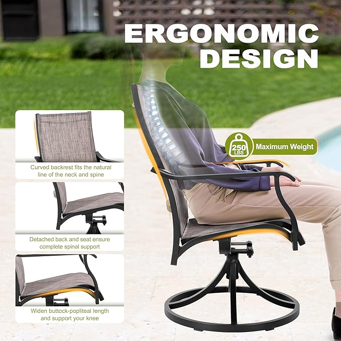 NUU GARDEN Swivel Patio Chair Set of 2, All-Weather Textilene Outdoor Dining Chairs with High Back, Outdoor Dining Chair Set for Lawn Porch Balcony Outside, Grayish Brown