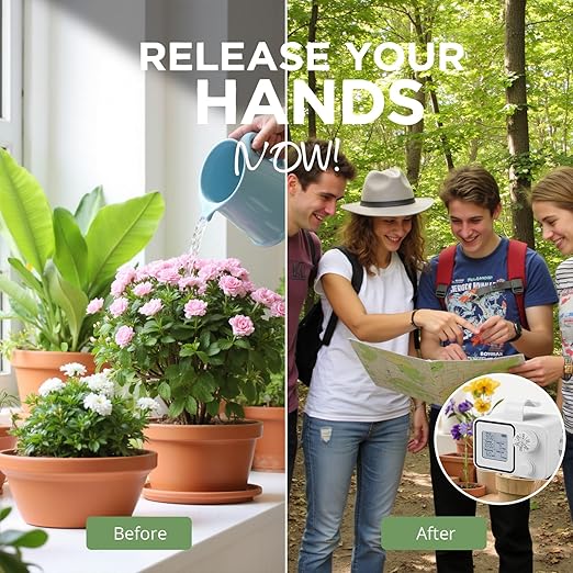 Automatic Plant Waterer Indoor Self Watering System, Plant Watering Devices, Automatic Watering System for 15 Potted Plants with Programmable Water Timer, Plant Watering System for Vacation