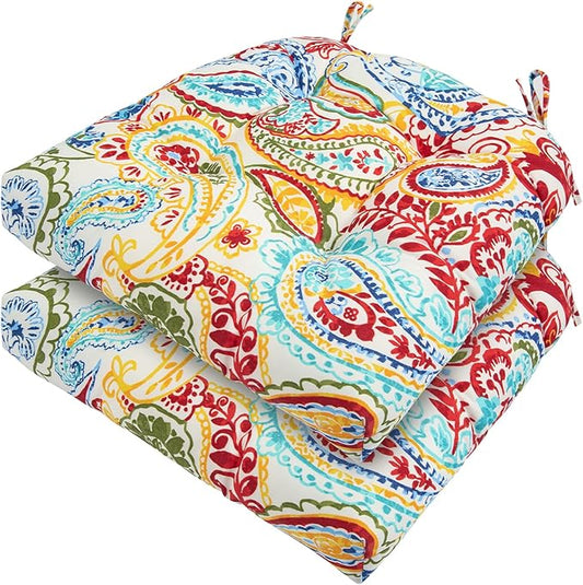 FUNHOME Outdoor Chair Cushions 19 x19 Inch,Water Resistant Tufted Seat Cushions 19",Reversible,Weather Resistant,Rounded Back Wicker Chair Cushion for Patio Garden Furniture(Phoenix)