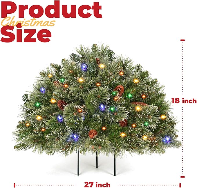 Prelit Artificial Christmas Tree Urn Fillers, Battery Operated Holiday Planter Filler with 50 Multi-Color Lights, Cones Christmas Decor for Porch Pathway Garden Yard