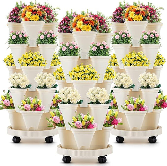 Nitial 3 Set 5 Tier Vertical Garden Planter Stackable Planters with Tray and Planting Tools Accessories for Indoor Outdoor Strawberries Herbs Peppers Flowers and Succulents