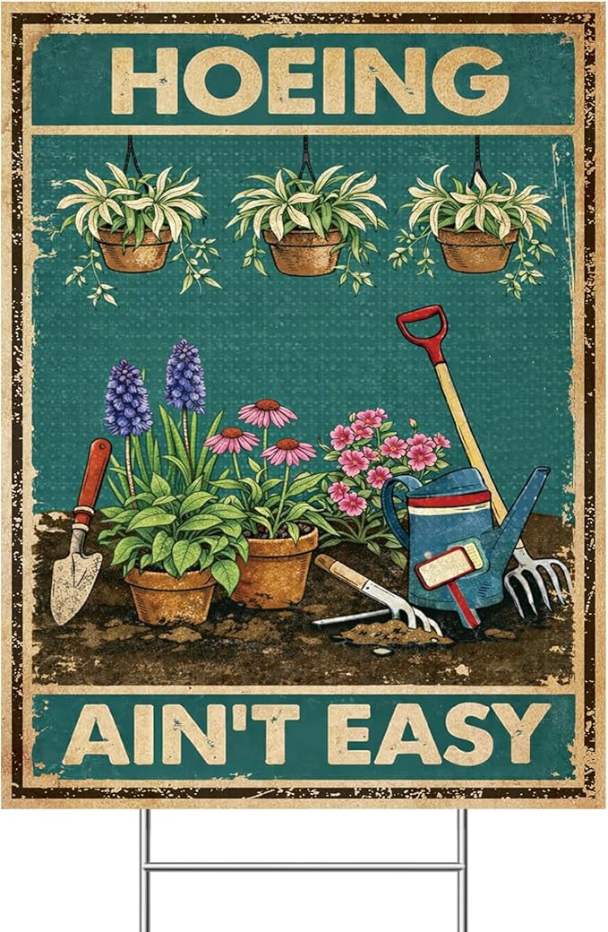 Funny Garden Sign with H Stake 18"x24" Big Vintage Sign for Outside Greenhouse Corrugated Plastic Yard Decor Gardening Gifts for Women