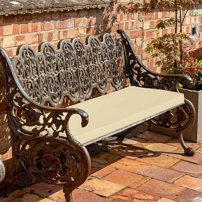 Outdoor Bench Cushions 42 x 18 Inch Thick Waterproof Porch Swing Cushions with Tie Patio Furniture Chair Cushion Bench Pad Color Fastness Backyard Seat Pads Beige