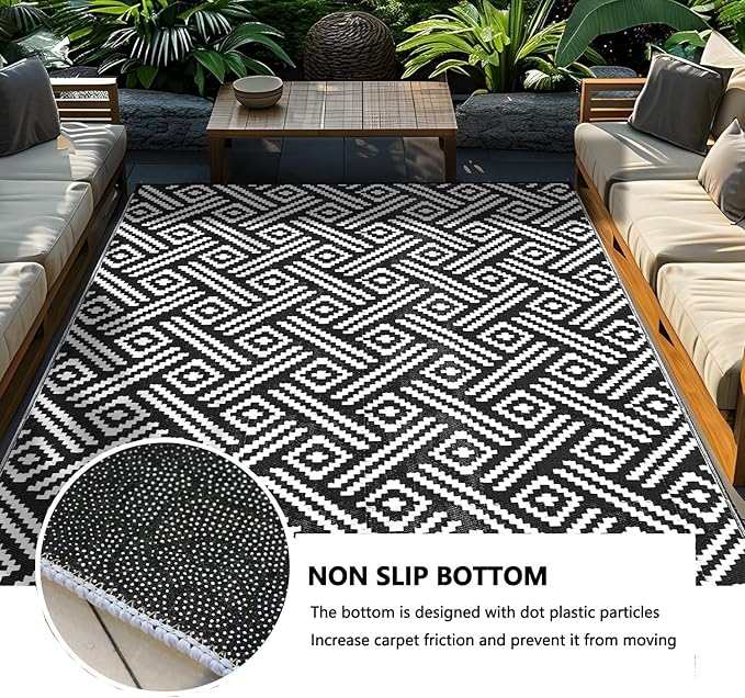 Outdoor Rugs for Patio Furniture, Balcony Rugs Outdoor Apartment 4x6, Washable and Stainproof Outdoor Rug for Small Patio Balcony 3x5 Geometric Outside Carpet Picnic Camping Mat