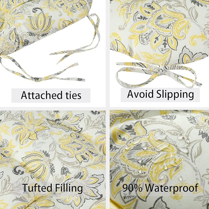 FUNHOME Outdoor Chair Cushions 19 x19 Inch,Water Resistant Tufted Seat Cushions 19",Reversible,Weather Resistant,Rounded Back Wicker Chair Cushion for Patio Garden Furniture(Yellow Flower)