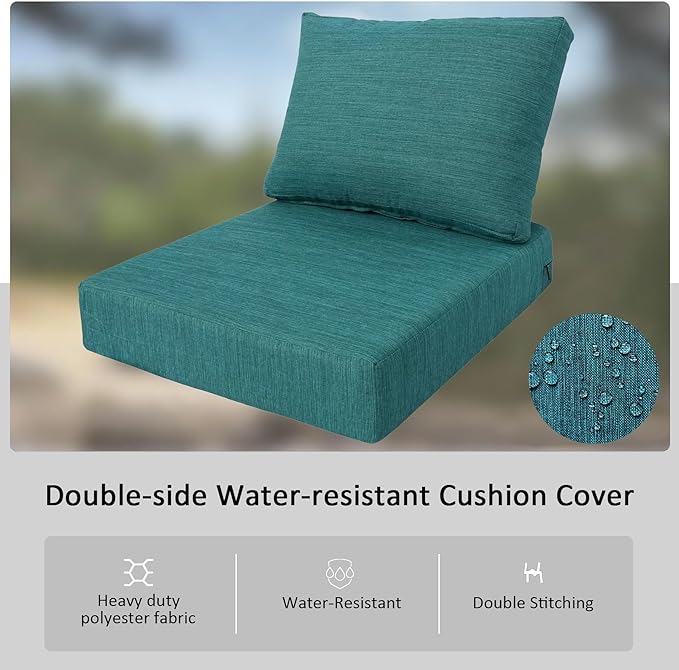 23.5"x27" Outdoor Deep Seat Patio Cushions Set of 2, Deep Seat Bottom Resilient Foam Filling Water-Resistant Stain-Resistant UV Resistant Weather Resistant with YKK Zippers, Malachite