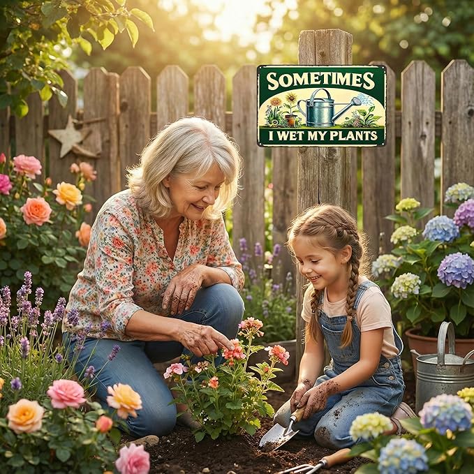 Funnysign Garden Gifts Sometimes I Wet My Plants Vintage Gardening Tin Sign for Home Garden Patio Greenhouse Yard Decor 8 X 12 Inch (3840)